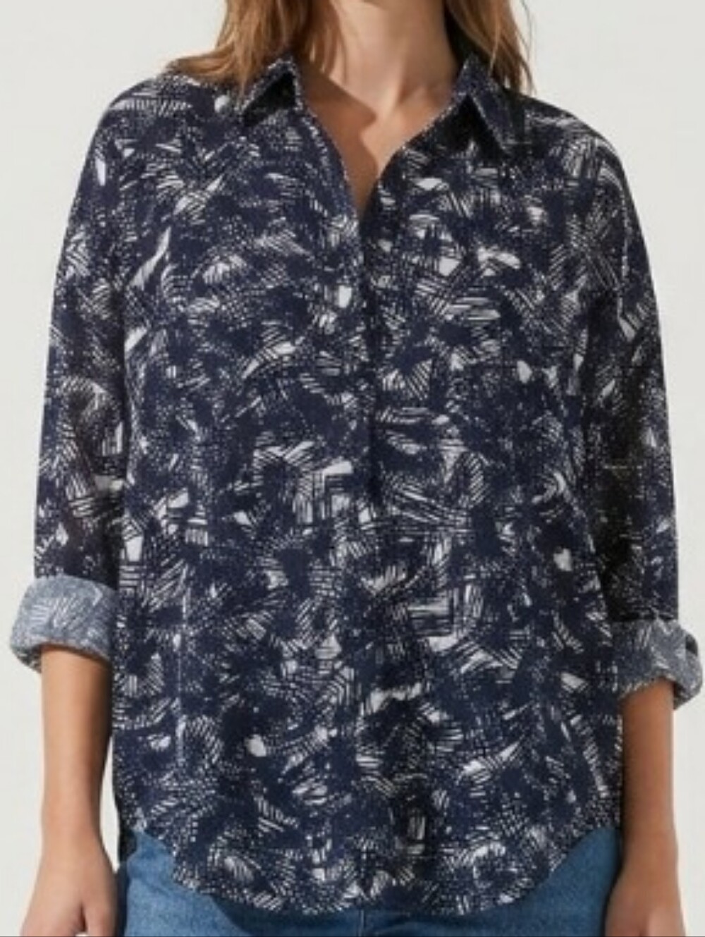 Astr Lightweight Abstract Print With Breezy Split Back